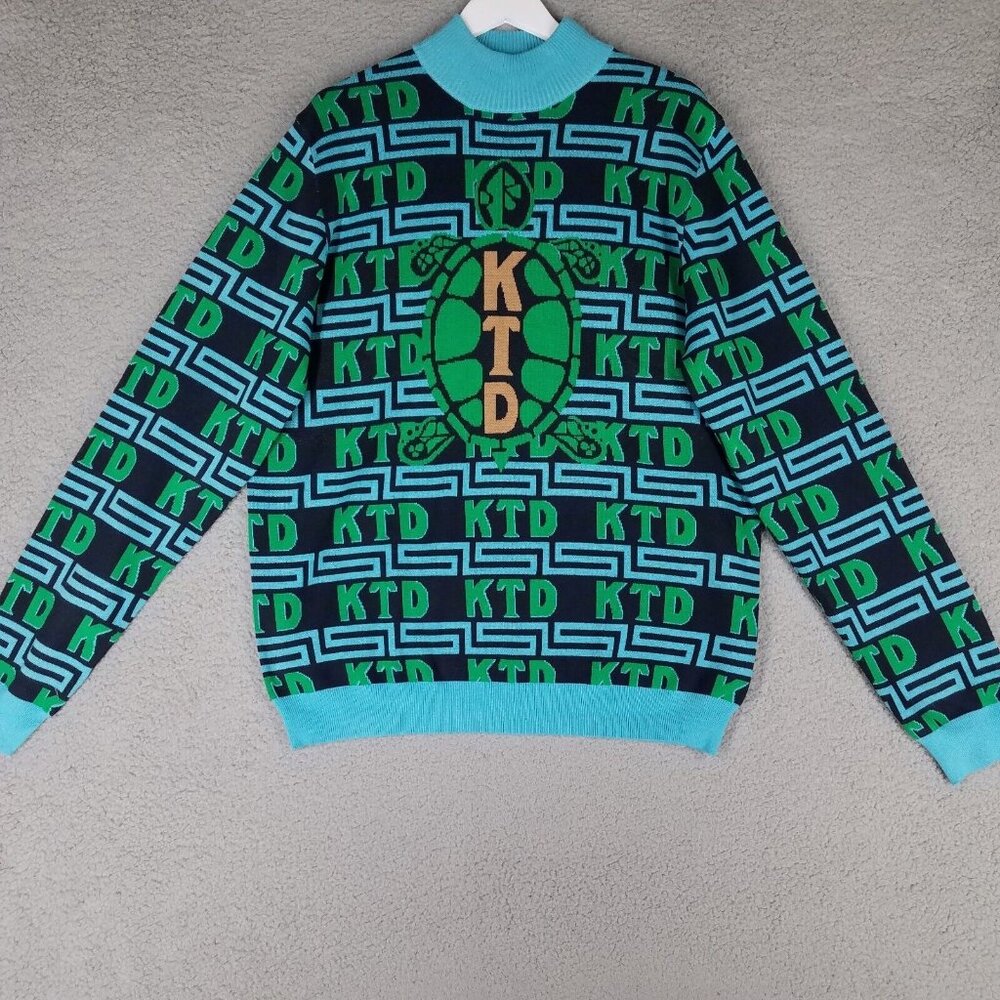 Kentucky Turtle Derby Sweater Adult 3XL Blue Green Mock Neck Knit Pullover KTD